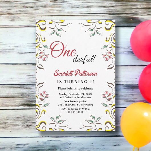 ボタニッエレガントク水色フローラ1st誕生日 招待状