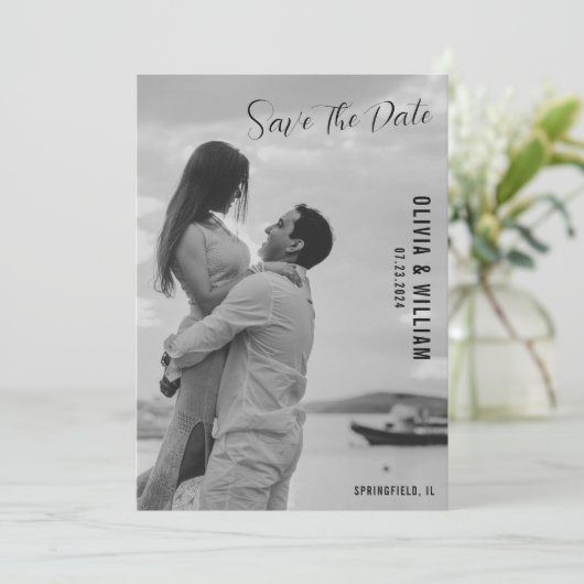 ボタニッエレガントク白黒モノグラムQRコード セーブザデート (スタンド正面)