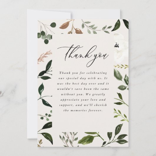 ボタニッエレガントク素朴の緑ありがとうシック サンキューカード (裏面)