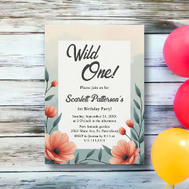 ボタニッエレガントク素朴フローラワイルドワン誕生日 招待状
