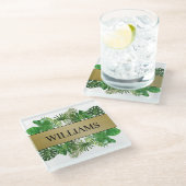 ボタニッエレガントク緑のフェイク金ゴールドヤシ ガラスコースター (アングル)