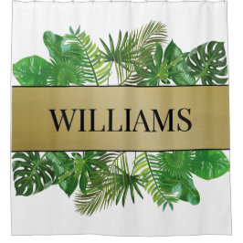ボタニッエレガントク緑のフェイク金ゴールドヤシ シャワーカーテン
