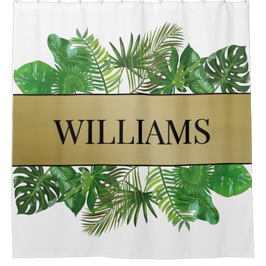 ボタニッエレガントク緑のフェイク金ゴールドヤシ シャワーカーテン (正面)