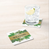 ボタニッエレガントク緑のフェイク金ゴールドヤシ スクエアペーパーコースター (インサイチュ)