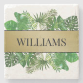 ボタニッエレガントク緑のフェイク金ゴールドヤシ ストーンコースター (正面)