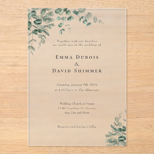 ボタニッエレガントク緑シンプルのの結婚スクリプト アクリル招待状 (正面)
