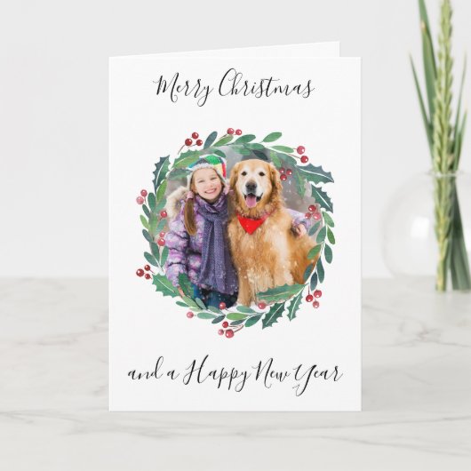 ボタニッエレガントク緑リースクリスマスフォト シーズンカード (正面)