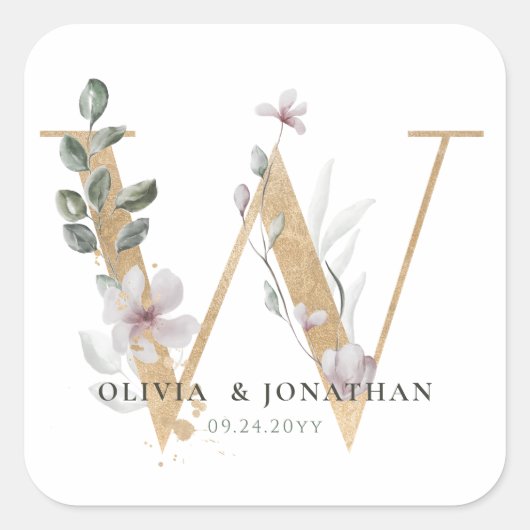 ボタニッエレガントク緑化金ゴールド結婚式の引き出物 スクエアシール (正面)
