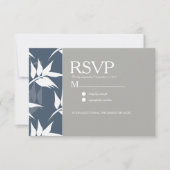 ボタニッエレガントク葉海軍ホワイトパタ結婚ーン 招待状 (正面)