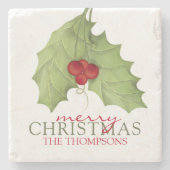 ボタニッエレガントク・メリー・クリスマ素朴ス名 ストーンコースター (正面)