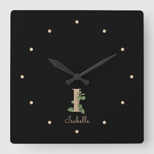 ボタニッエレガントク・モノグラム・レターI スクエア壁時計 (正面)