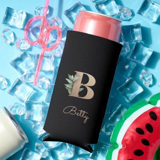 ボタニッエレガントク・モノグラム・金ゴールド・レターB スリム缶クーラー (インサイチュ 夏)