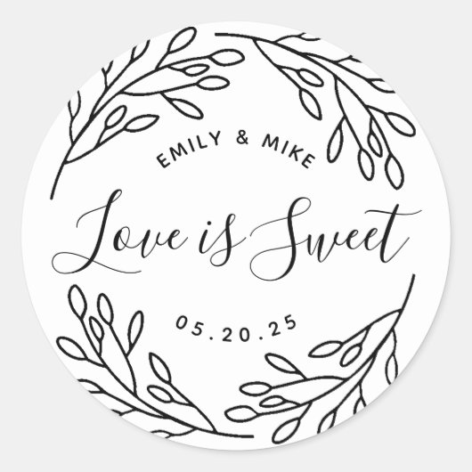 ボタニッエレガントク・ラブ・イズ・スウィート・結婚式の引き出物 ラウンドシール (正面)