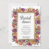 ボタニックパープルオレンジピンクフローラブライダルシャワー 招待状 (正面)