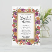 ボタニックパープルオレンジピンクフローラブライダルシャワー 招待状 (スタンド正面)