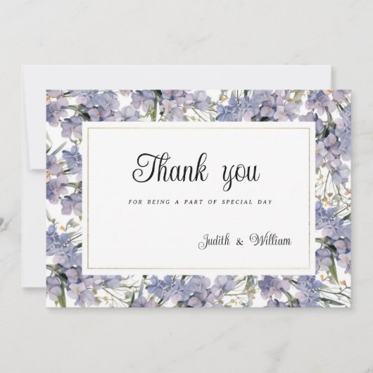 ボタニックパープルオレンジピンク金ゴールドフローラありがとう 招待状 (正面)