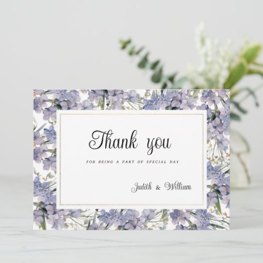 ボタニックパープルオレンジピンク金ゴールドフローラありがとう 招待状 (スタンド正面)