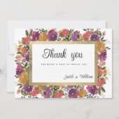ボタニックパープルオレンジピンク金ゴールドフローラありがとう 招待状 (正面)