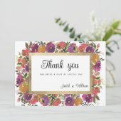 ボタニックパープルオレンジピンク金ゴールドフローラありがとう 招待状 (スタンド正面)