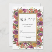 ボタニックパープルオレンジピンク金ゴールドフローラRSVP 招待状 (正面)