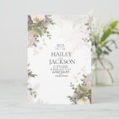 ボタニックパープルグリーン白アイボリー結婚フローラ 招待状 (スタンド正面)
