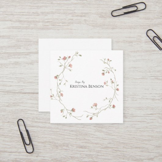 ボタニックボホフェザービジネスカード白黒 スクエア名刺 (正面/裏面インサイチュ)