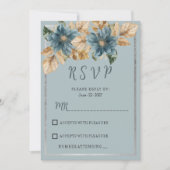 ボタニックマイヴブルーブラウンシルバーフローラRSVP 招待状 (正面)