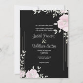 ボタニックミントピンクブラックロマンチックフローラ結婚ズ 招待状 (正面)