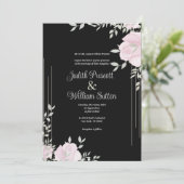 ボタニックミントピンクブラックロマンチックフローラ結婚ズ 招待状 (スタンド正面)