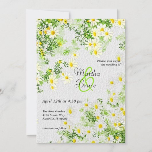 ボタニック葉と白いデイジーの招待 招待状 (正面)