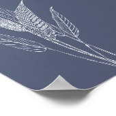 ボタニッスタイリッシュク葉ミニマル主義ネイビーブルー ポスター (角)