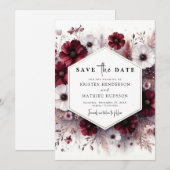 ボタニッスタイリッシュク・ブルゴーニュ結婚ーズ セーブザデート (正面/裏面)