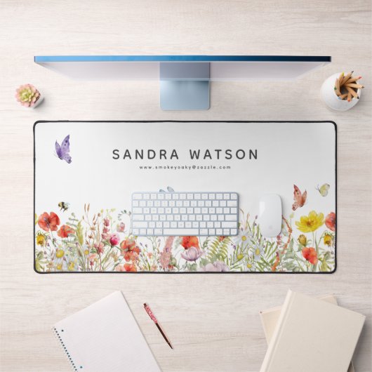 ボタニッパーソナライズされたク水彩野花 デスクマット (オフィス1)