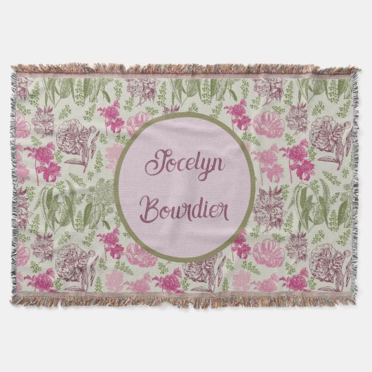 ボタニッパーソナライズされたセージ牡丹ユーカリ スローブランケット (正面)