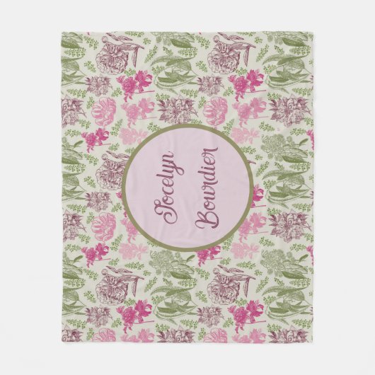 ボタニッパーソナライズされたセージ牡丹ユーカリ フリースブランケット (正面)