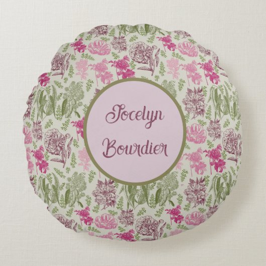 ボタニッパーソナライズされたセージ牡丹ユーカリ ラウンドクッション (正面)