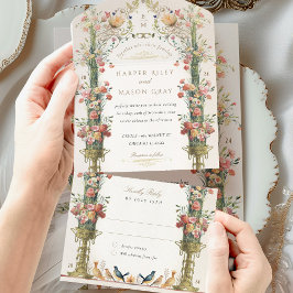 ボタニッビクトリアンクの結婚穴あきRSVP オールインワン招待状