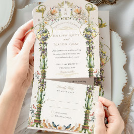 ボタニッビクトリアンクの結婚穴あきRSVP オールインワン招待状