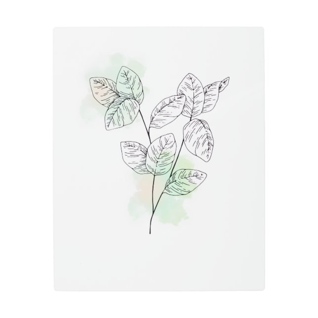 ボタニッミニマルクのリーフラインアートメタルウォールアート メタルプリント (正面)