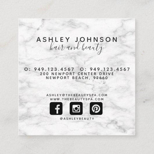 ボタニッモダンクと白の大理石 スクエア名刺 (裏面)