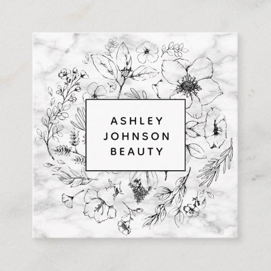 ボタニッモダンクと白の大理石 スクエア名刺 (正面)