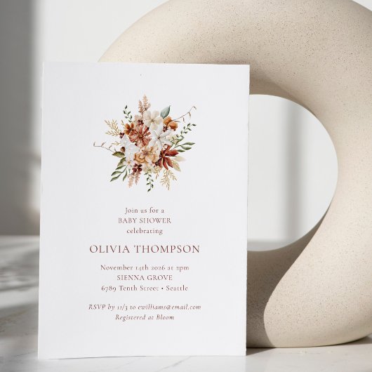 ボタニッモダンクのブルゴーニュ花束ベビーシャワー 招待状