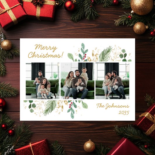 ボタニッモダンクの緑のフォトホリデーカード シーズンカード