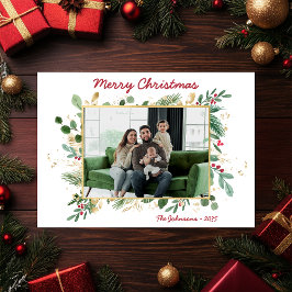 ボタニッモダンクの緑のフォトホリデーカード シーズンカード