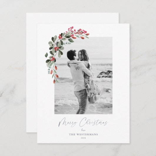 ボタニッモダンクの緑の写真クリスマスカード シーズンカード (正面/裏面)