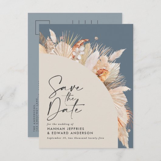 ボタニッモダンクの青いパンパスグラスは日付を保存 案内ポストカード (正面/裏面)