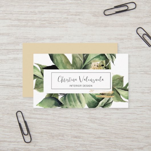 ボタニッモダンクウォーターカラーグリーンプロフェッショナル 名刺 (正面/裏面インサイチュ)