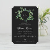 ボタニッモダンクグリーンリーブラック婚約パーティ 招待状 (スタンド正面)