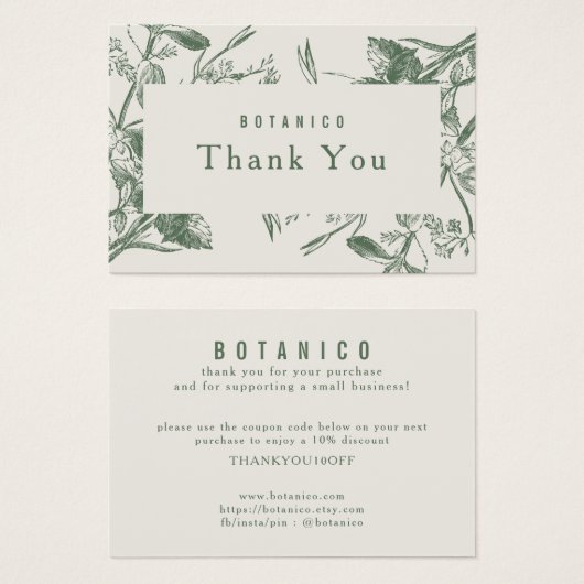 ボタニッモダンクセージクリームフローラサンキューカード (正面&裏面)