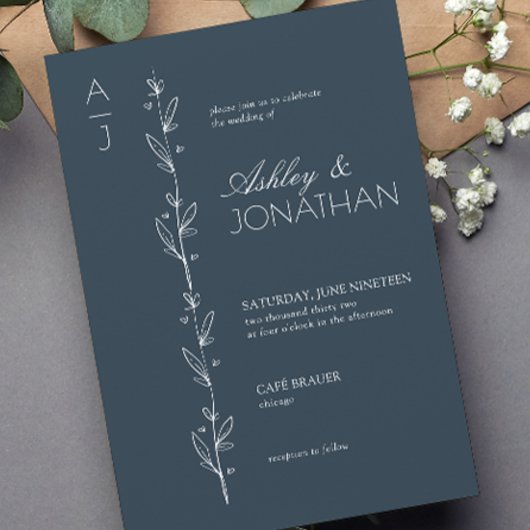 ボタニッモダンク分水器ネイビーブルー結婚ズ 招待状